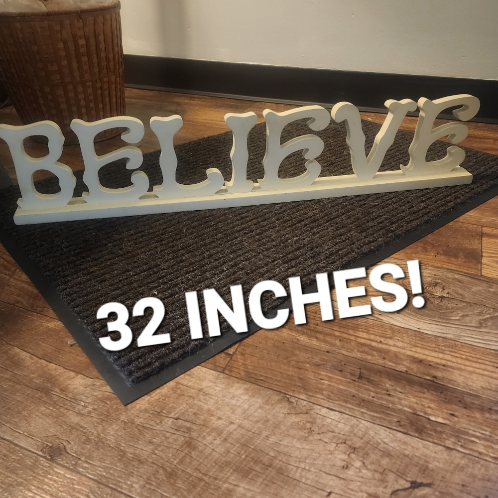 32" LETTER BLOCK BELIEVE DISPLAY ON BASE SIGN DECOR CREAM